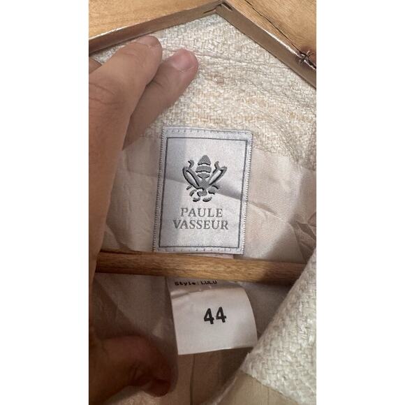 Paule Vasseur Lulu Beige Tweed Beaded Floral Blazer Silk Jacket Formal 44/ 12 US - Picture 9 of 11